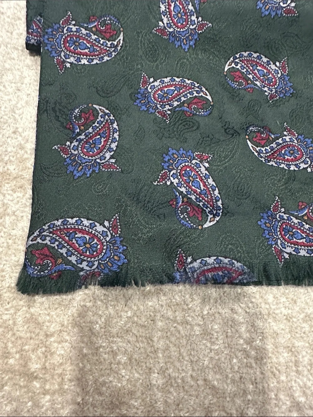 100% silk Paisley Print Silk Scarf in Forest Green